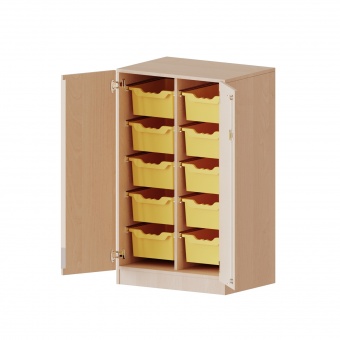 ErgoTray Schrank, 2reihig, 3 OH, zweitürig, fahrbar, mit 10 hohen Boxen, B/H/T 70,3x118x50cm 